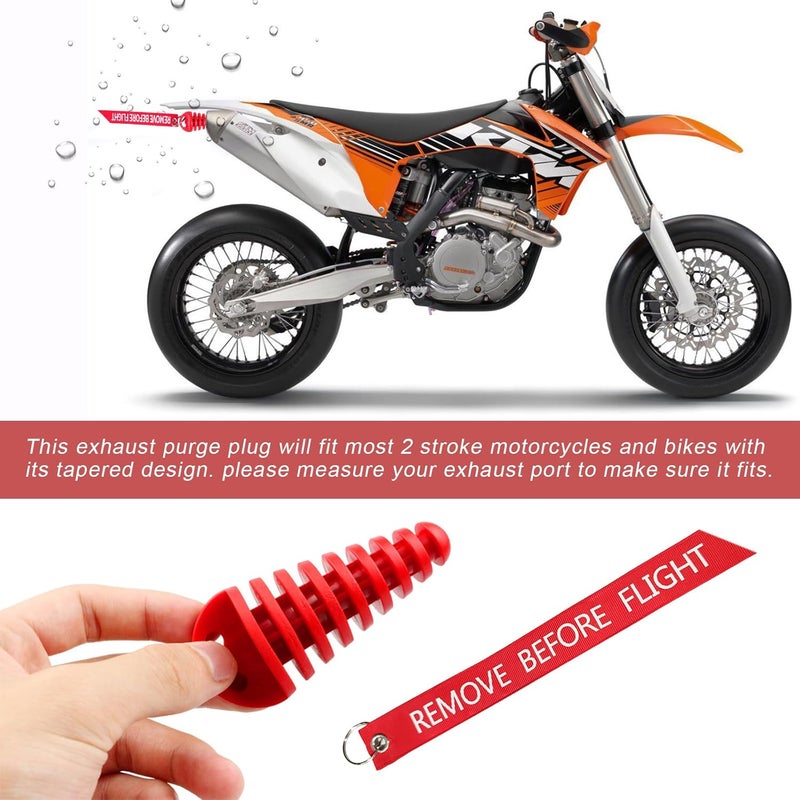 Yourkar 2 PCS Muffler Exhaust Wash Plug, 0.6-1.5 Inch Exhaust Silencer Wash Plug with Streamer, Rubber Exhaust Tail Pipe Cleaning Plug for 2 Stroke Motorcycle Dirt Bike ATV (Red) - Image 4
